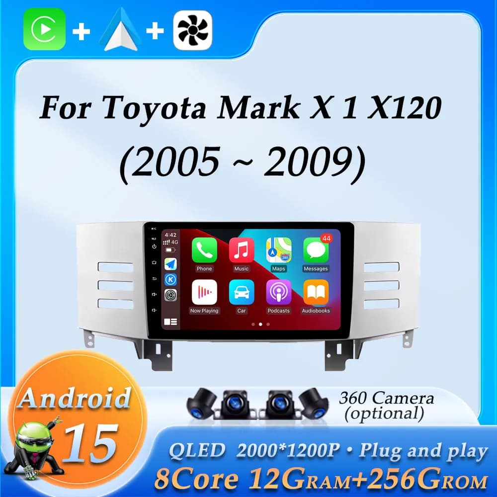 Autoradio Video Multimedia Audio Reader for Toyota Mark X 1 X120 2005 - 2009 Wireless CarPlay Bluetooth GPS Navigation DSP Stereo WiFi