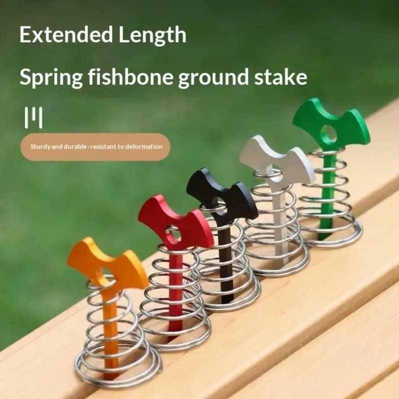 Heavy Duty Spring Buckle Tent Pegs Adjustable Fishbone Anchor Weather Resistant Outdoor Nails for Camping Use