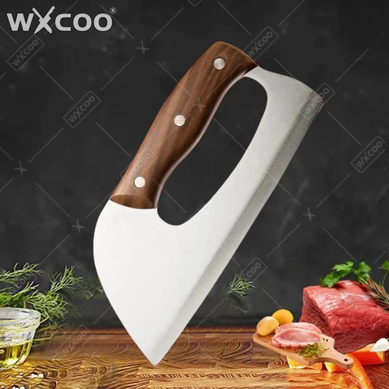 WXCOO Set di Coltelli da Cucina Salva-Lavoro, Coltello per Affettare Carne Forgiato a Mano, Coltello da Macellaio in Acciaio Inox SK5, Set di Forbici da Cucina