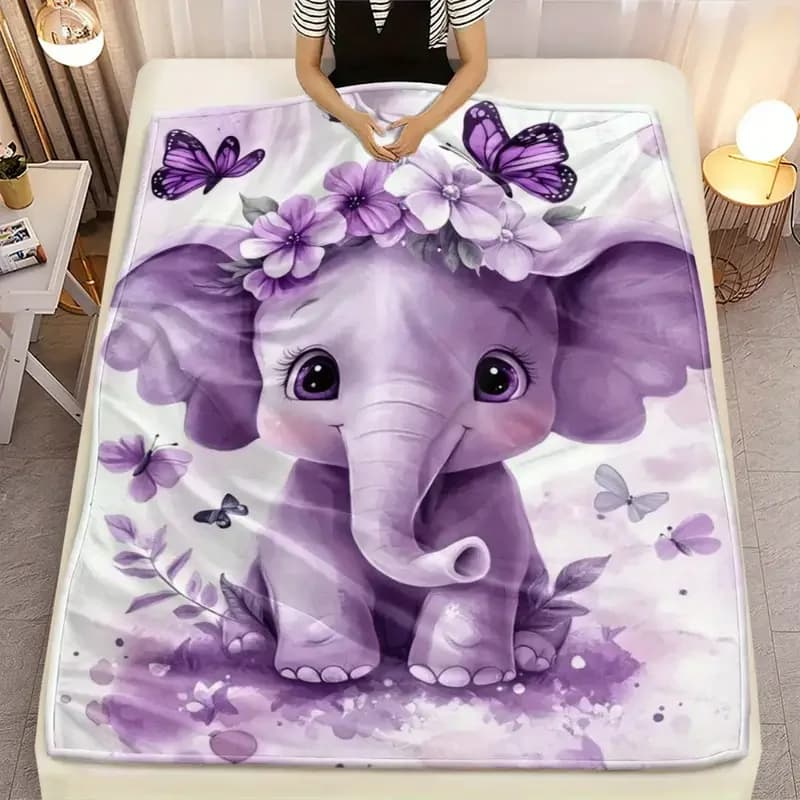 Elephant and flower flannel blanket suitable for bed, office, home, camping, cozy warmth, sofa, Halloween and Christmas