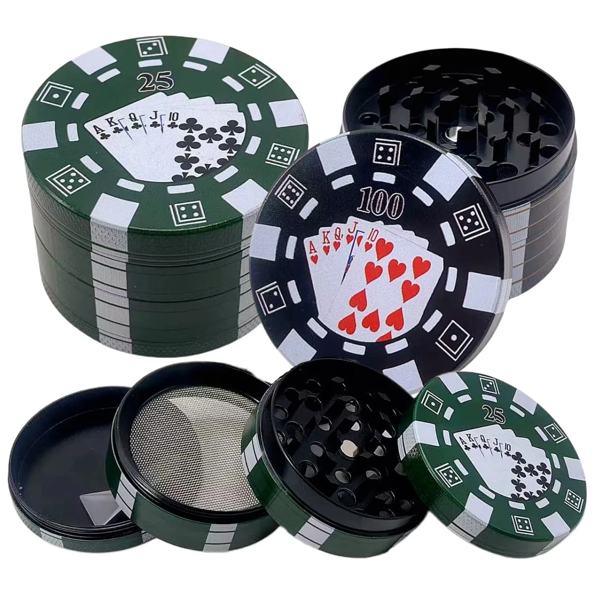 Smerigliatrice per erbe con chip da 50 mm Smerigliatrice manuale in metallo a 4 strati Macina sale Spezie Pepe Malta Erba grezza Smerigliatrice per tabacco Accessorio per sigarette da fumo