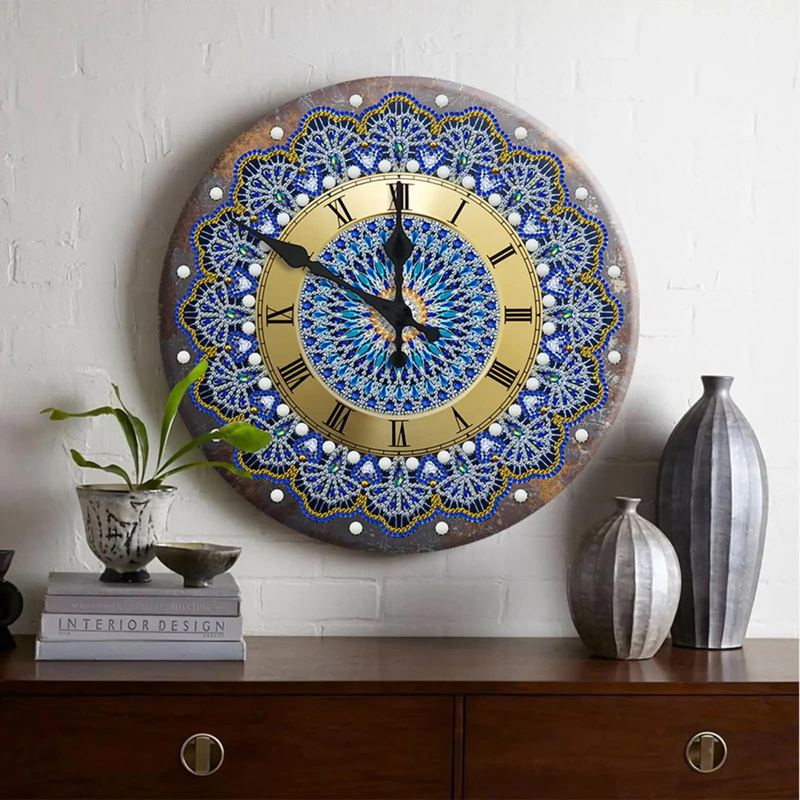 Fa-da-Te Wall Clock with Diamonds, Metal Wall Clock, 5D Diamond Painting Kit, House Decoration