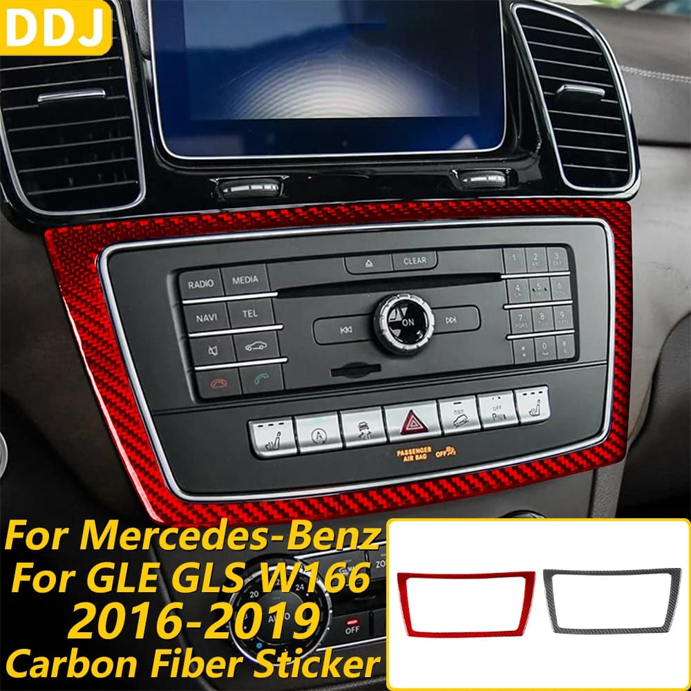 For Mercedes-Benz GLE GLS W166 2016-2019 Carbon Fiber Central Console Radio CD Control Frame Panel Cover Car Accessories Sticker