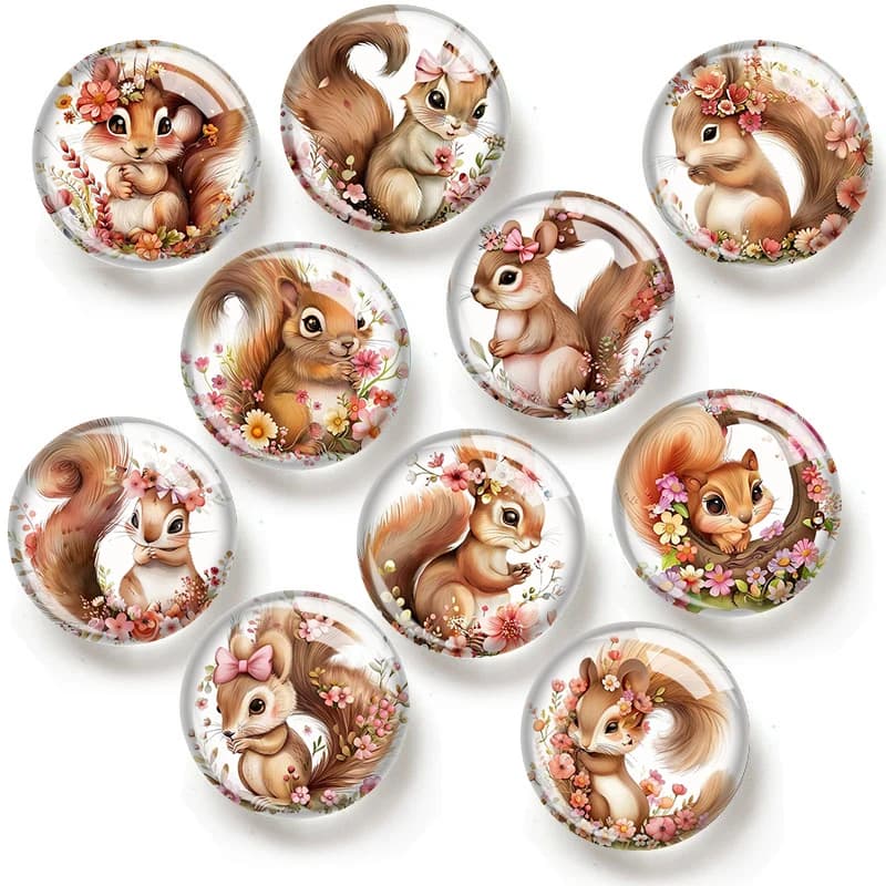Cabochon in vetro con disegno di scoiattolo acquerello 12/18/20/25mm per bracciali, ciondoli, anelli, orecchini e componenti per la creazione di gioielli