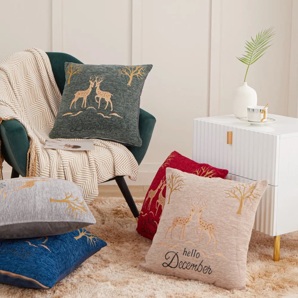 Nordic Style Deer Pillowcase Fawns Jacquard Hello December Cushion Cover Sofa Bed Throw Pillow Cases Home Decor Chenille