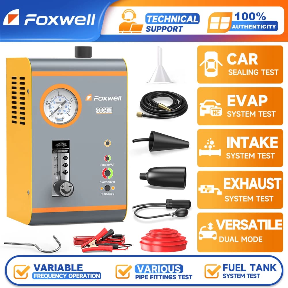 FOXWELL SD203 Rilevatore di perdite di fumo Pompa d'aria incorporata 12V Automotive EVAP Tester diagnostico per perdite di tubi di rilevamento perdite di vuoto