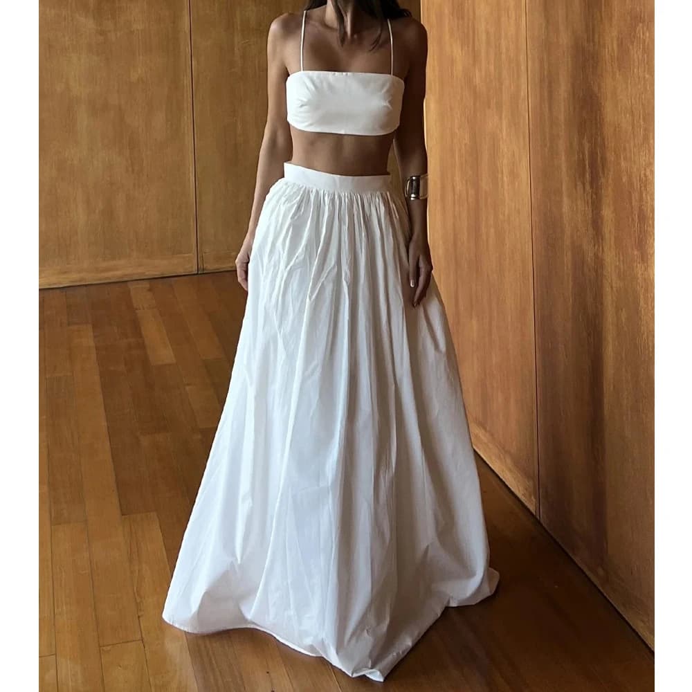 2025 Donna Estate Due pezzi Abiti senza maniche Canotta in cotone 100% con gonna lunga Due pezzi Set da donna Boho Abiti da donna