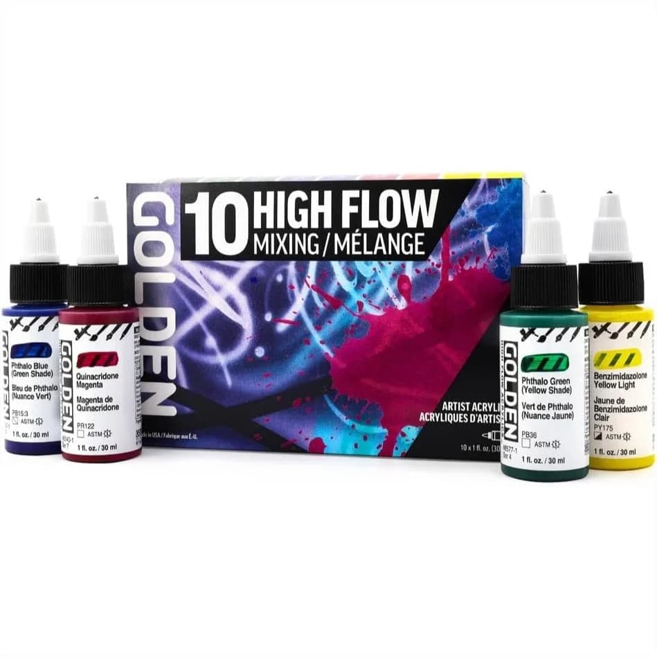 High Flow Acrylic Paint Mixing Set 10 Colors for Drawing Staining Dripping Pouring Calligraphy