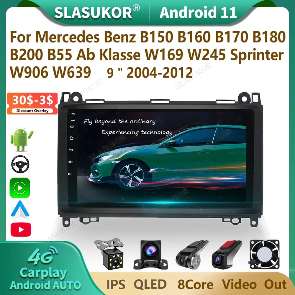 9 pollici per Mercedes Benz B180 B200 2004-2012 Android autoradio lettore Video multimediale Audio Stereo Player navigazione Carplay