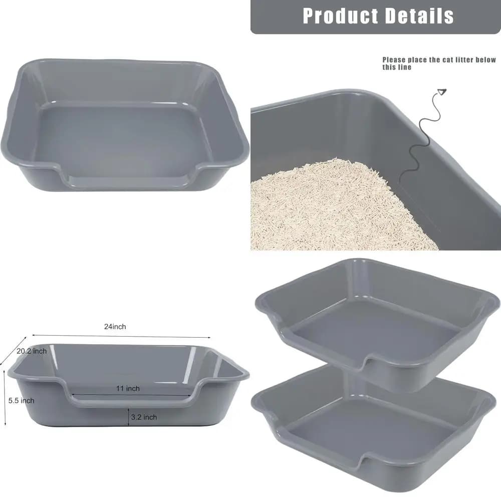 Lettiera per Gatti Anziani Jumbo in ABS, Design a Basso Ingresso, Misura Grande (61 cm L x 51 cm L, Grigio)