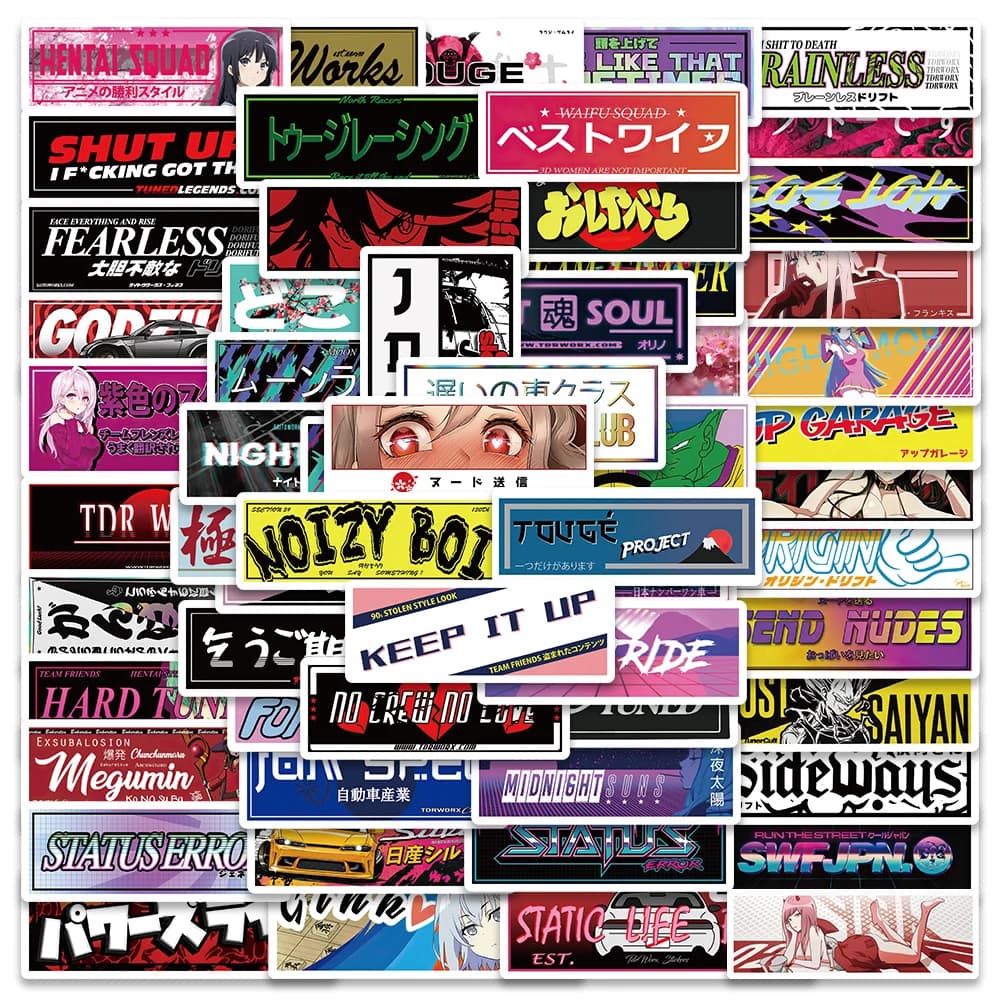 66PCS Cool Car Japan JDM Racing Brand Stickers moto Skateboard bagagli Laptop Phone bagagli giocattolo casco decalcomania Sticker