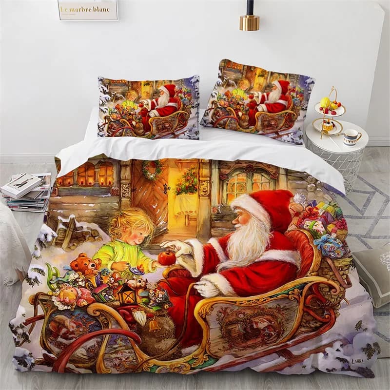 Buon Natale Babbo Natale Set di biancheria da letto con stampa 3D Copripiumino accogliente King Queen Twin Size Regalo di Natale Felice Anno Nuovo Arredamento della camera