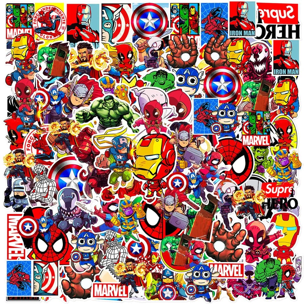 50 adesivi Disney Marvel The Avengers, adesivi supereroi, skateboard, laptop, moto, adesivi impermeabili, giocattoli per bambini