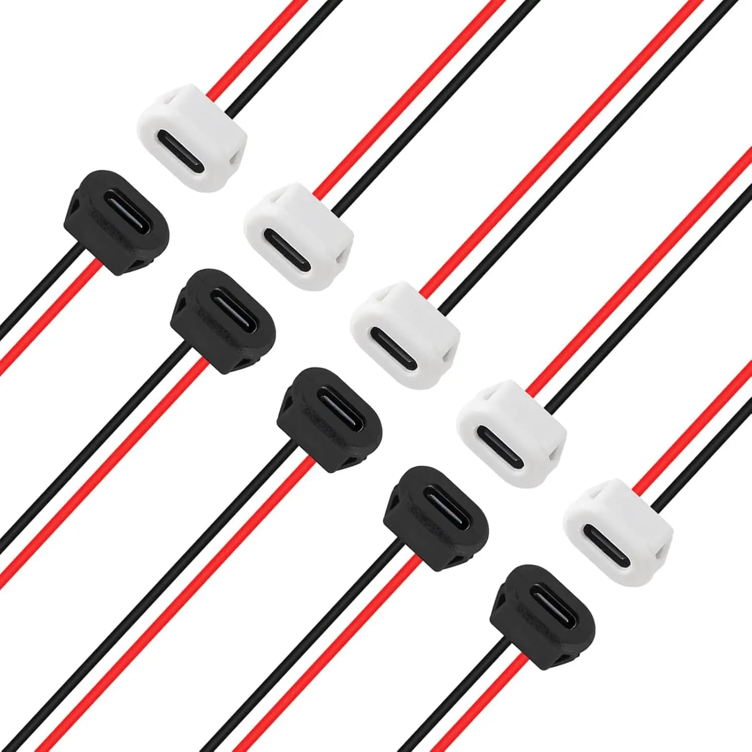 8PCS USB Power Connector USB-C Plug to 2 Pin Bare Wire Open End Connector Type C Female Chassis Waterproof Extension Power Cable