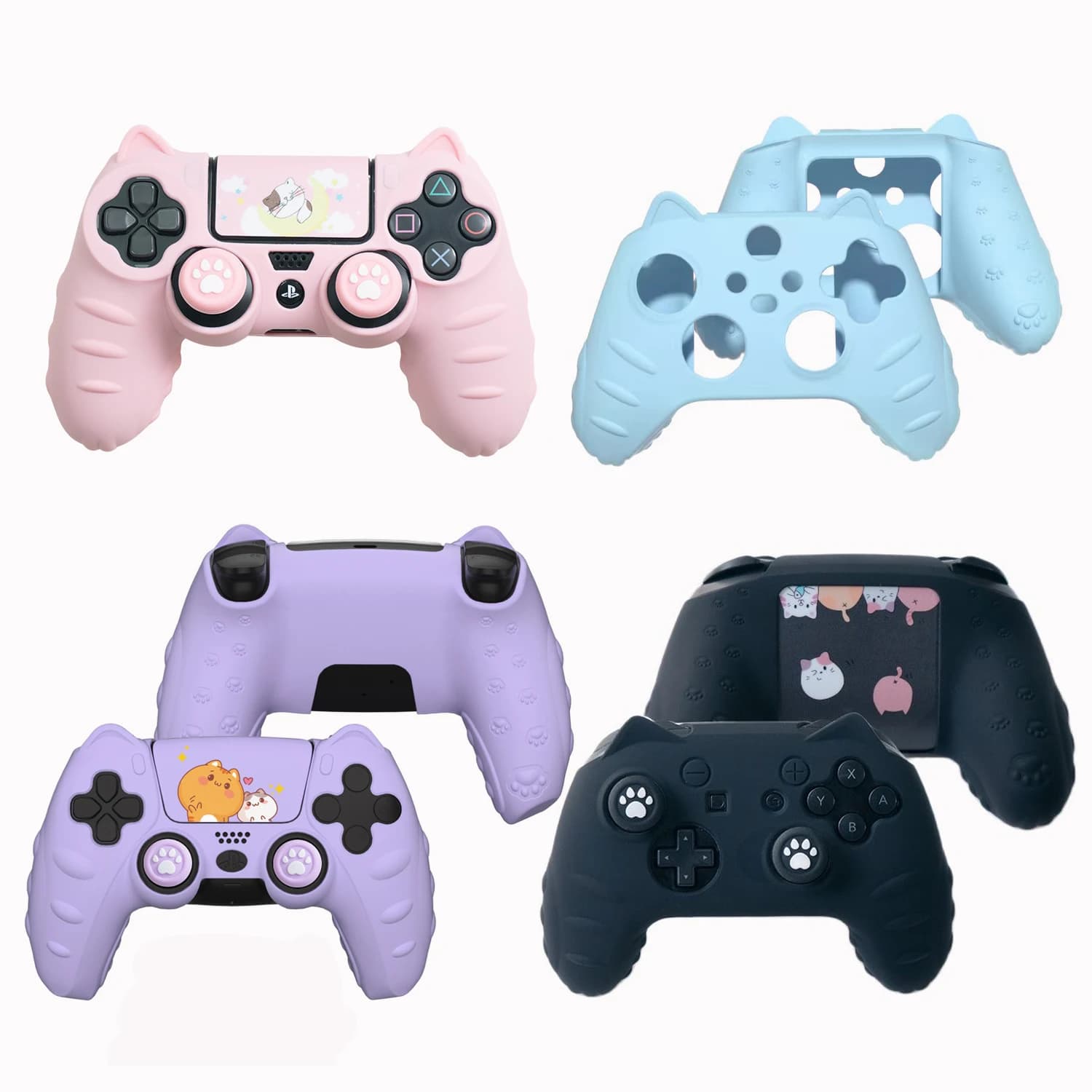 Zampa di gatto Silicone Soft Shell Adesivo Pelle Per Sony PS5 PS4 Xbox Serie X/S Switch Pro Custodia Controller Thumb Stick Grip Cap Cover