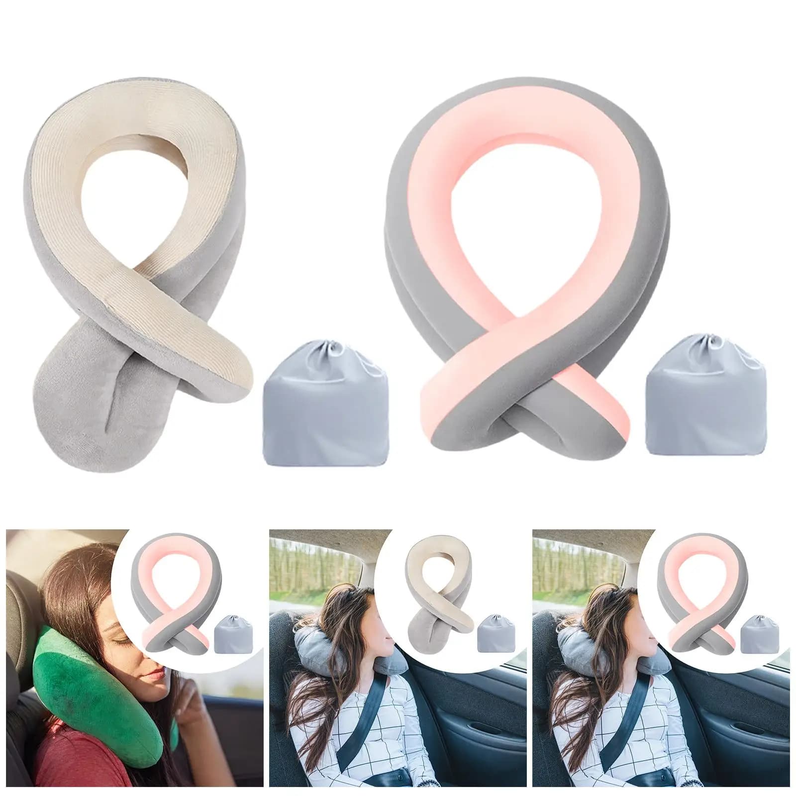 Cuscino per il supporto del collo lavabile, cuscino da viaggio leggero, poggiatesta ergonomico per adulti in aereo, treno, auto