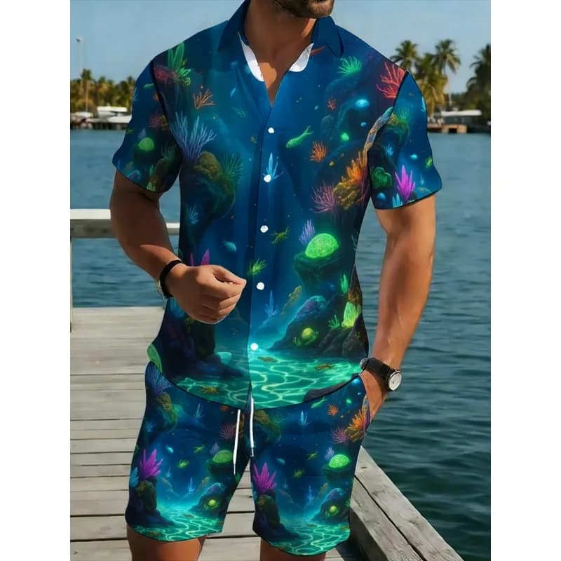 Summer Men's Matching Shirt And Shorts Set Printed Pattern Comfortable Soft Fabric Ideal For Beach Outings Backyard Gatherings