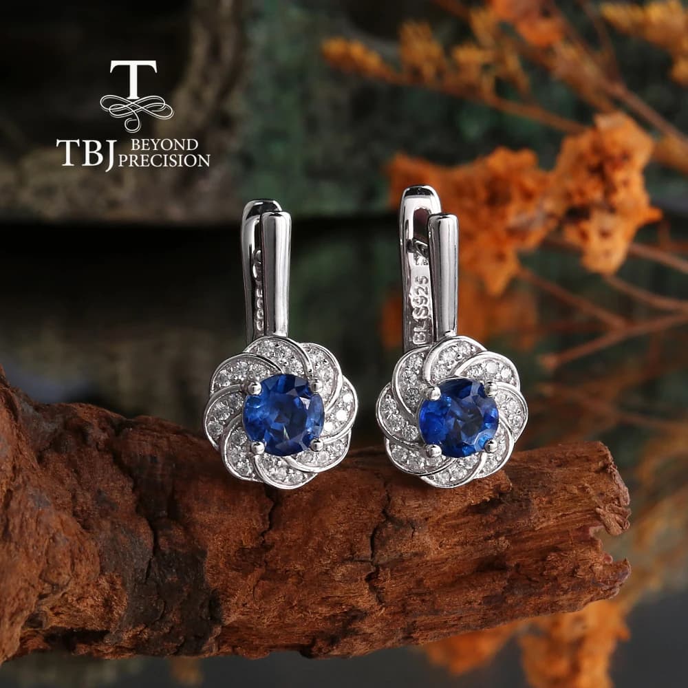 2026 925 Sterling Silver Earrings with flower-shaped design, 5.0 mm round natural cyanide, exquisite jewelry for women, gifts