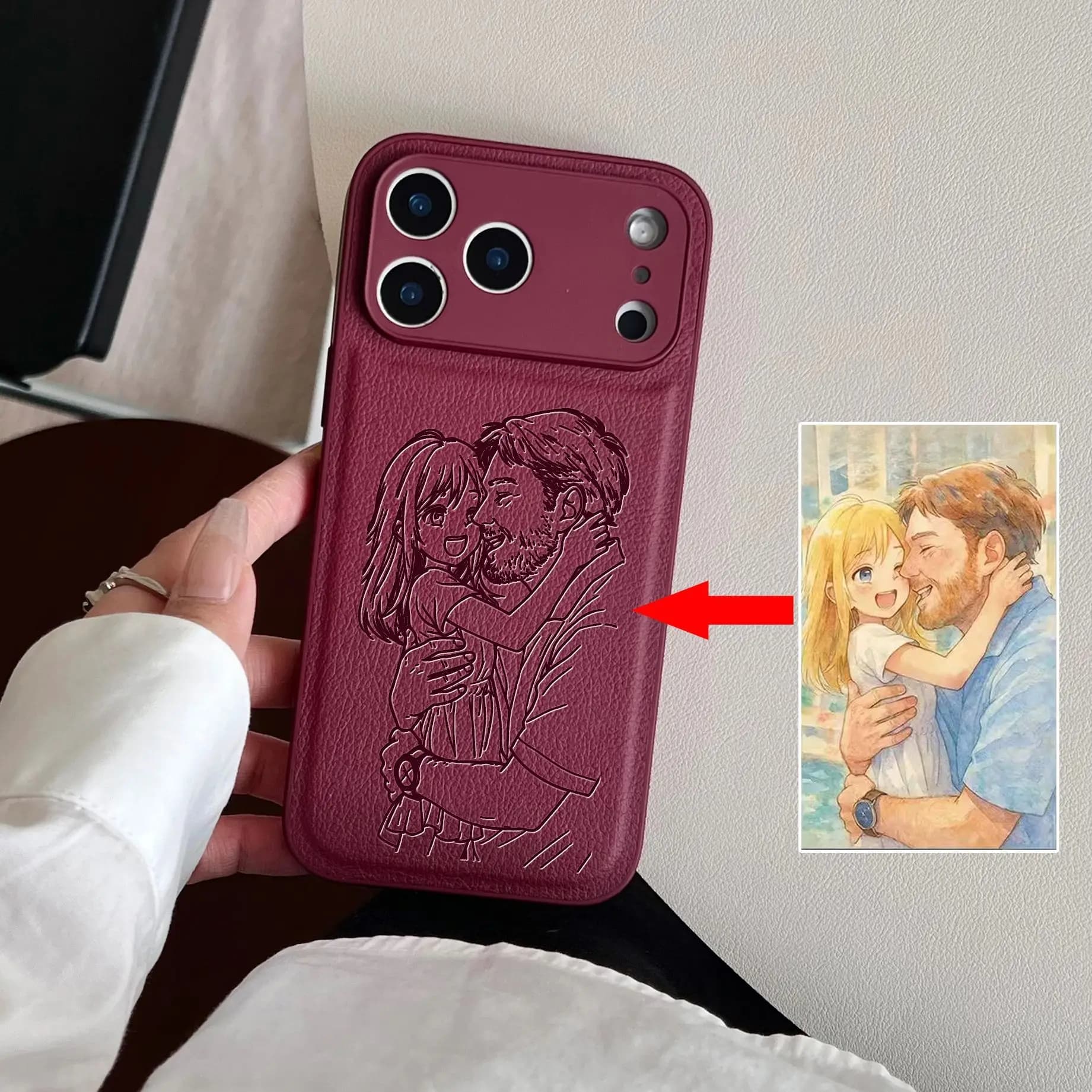 Custom Family Pet Friend Personal Photo Conversion Lines Laser Engraved Case for iPhone 17 16 15 14 13 Pro Max Plus Air