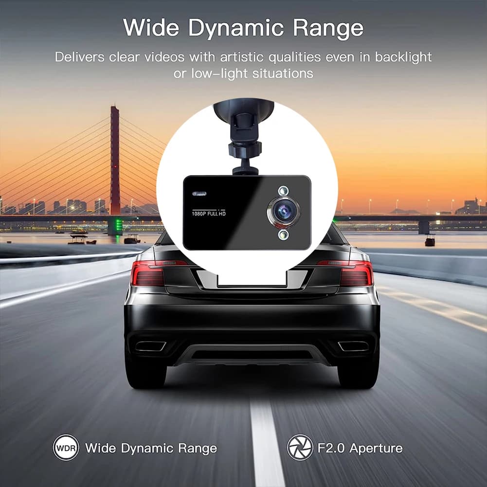 Dash Cam Full HD 1080P, Registratore Video per Auto con Rilevamento di Movimento, Visione Notturna e Angolo di Visione di 140 Gradi