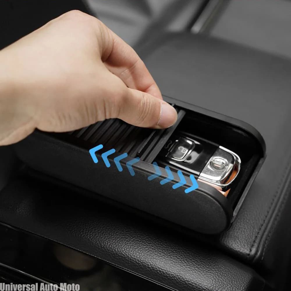 Car Center Console Storage Box, Universal Dashboard Organizer with Lid, Telescopic Coin Glasses Holder