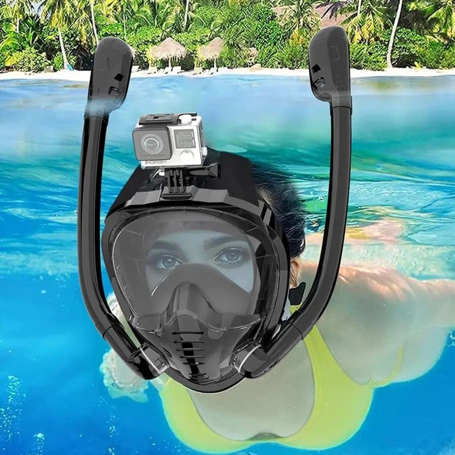 Panoramic view Snorkeling swimming with 2 mouthpieces anti-fog proof of losses underwater goggles in Silicone full face underwater mask for breathing