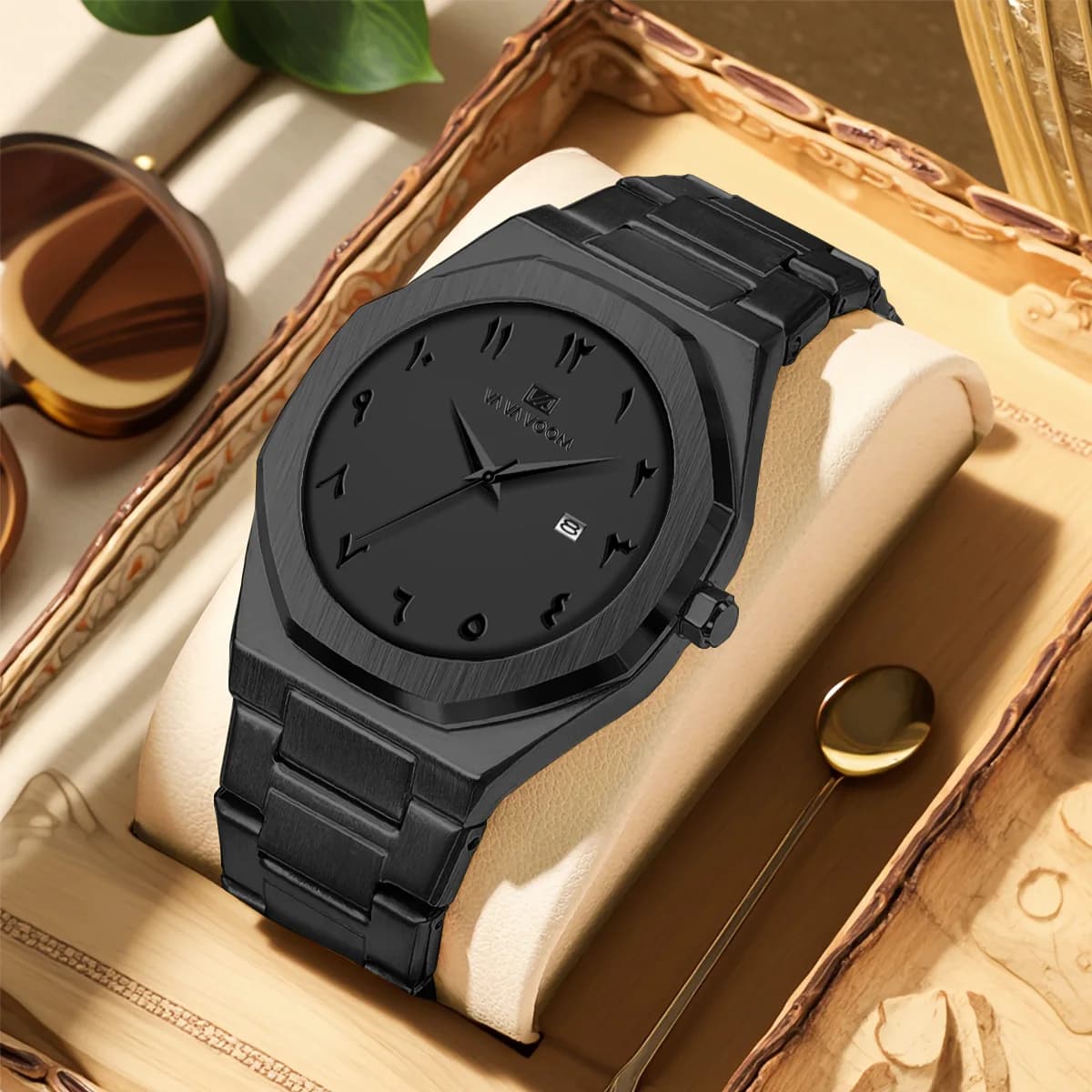 2025 New Men's Watch VA VOOM Sport Quartz Movement Stainless Steel Fashion 42mm Wrist Watch with Waterproof Working Calendar Black
