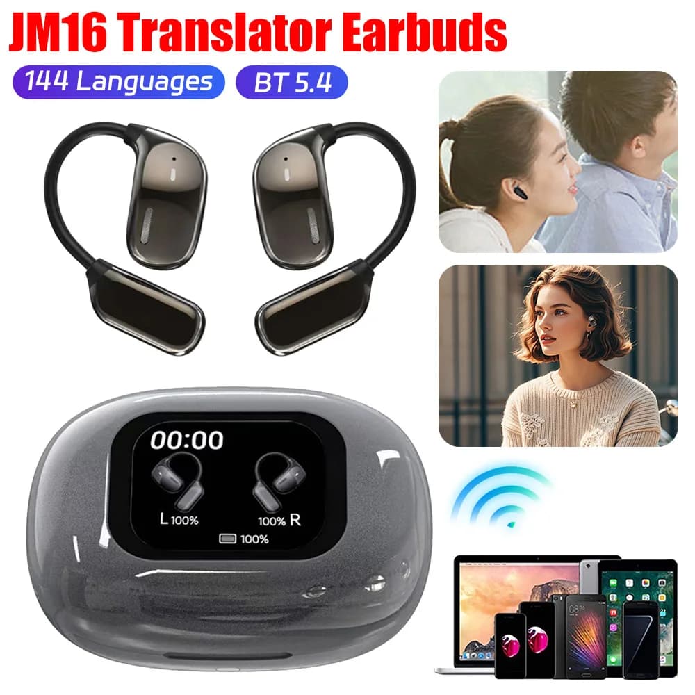Auricolari traduttore Bluetooth 2025 Auricolari per traduzione in tempo reale AI Cuffie wireless Dispositivo di traduttore istantaneo 144 lingue