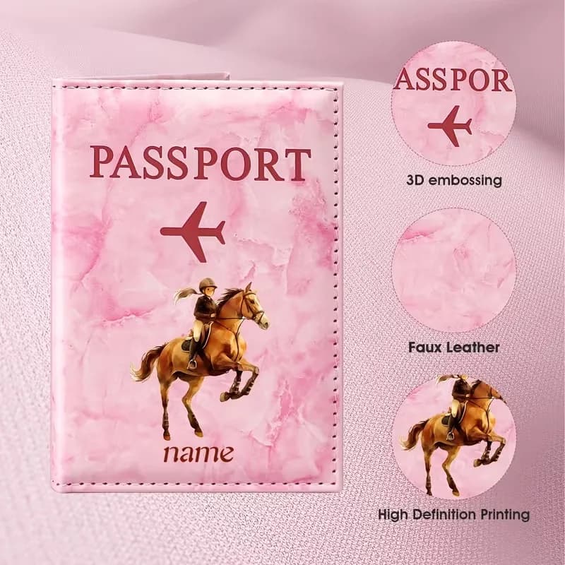 Personalized Western Cowboy Horse Riding PU Passport Holder with Name/Initials - Suitable for Travel, Suitable for Passports