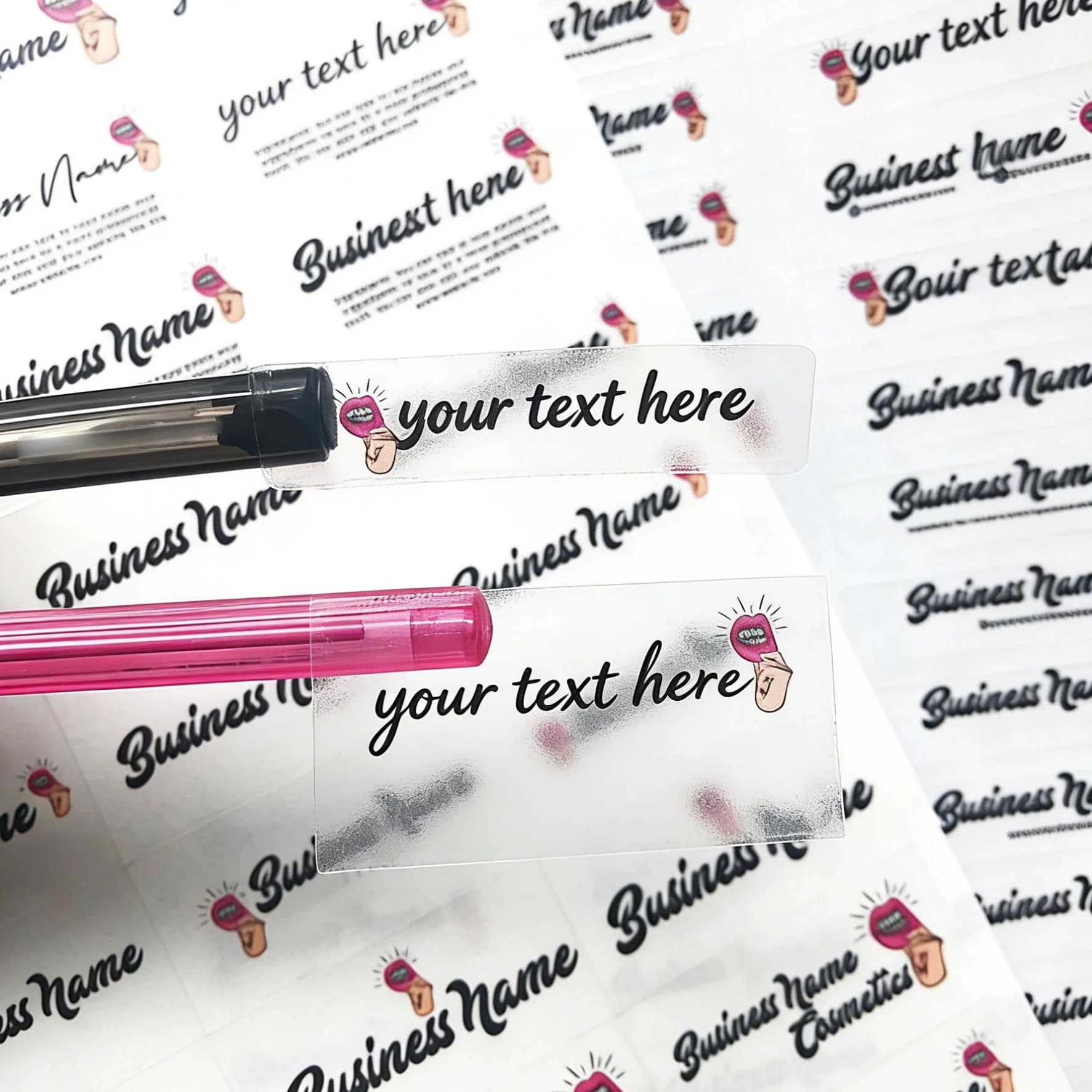 Adesivo trasparente personalizzato per lucidalabbra Etichetta cosmetica per rossetto trasparente LOGO personalizzato Testo Adesivo per imballaggio con stampa del marchio