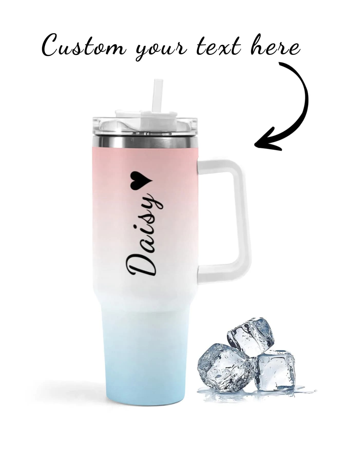 Custom 40 ounce water cup Travel cup with text custom image Stainless steel water cup isolated water cup