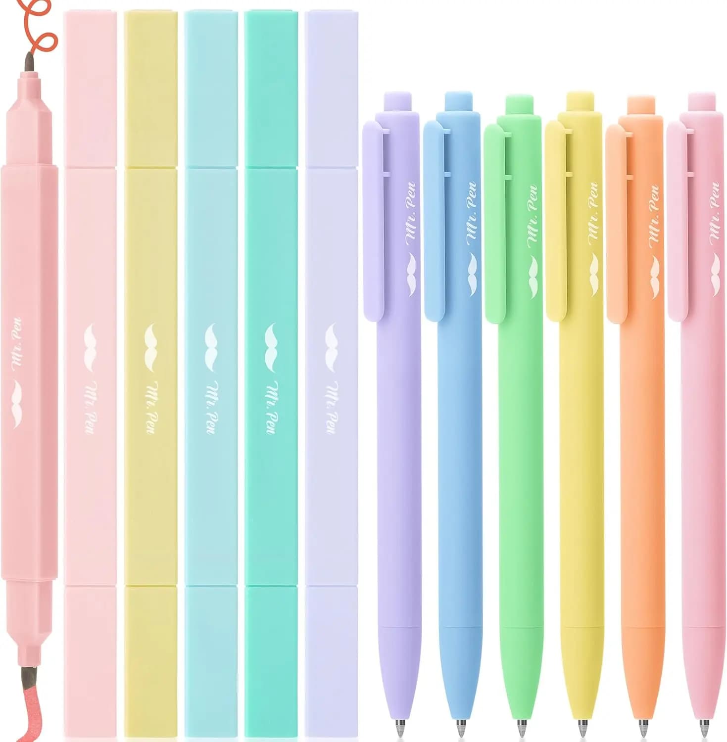 Evidenziatori Estetici a Doppia Punta e Penne Gel, Set da 12 Colori Pastello, Senza Sbavature per lo Studio della Bibbia