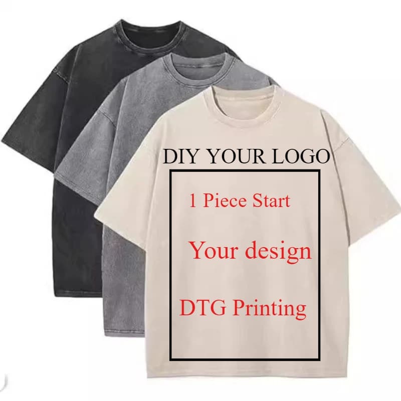 T-shirt personalized DTG print man woman T-shirt oversize in cotton heavy retro washed Tee style hip hop couple streetwear