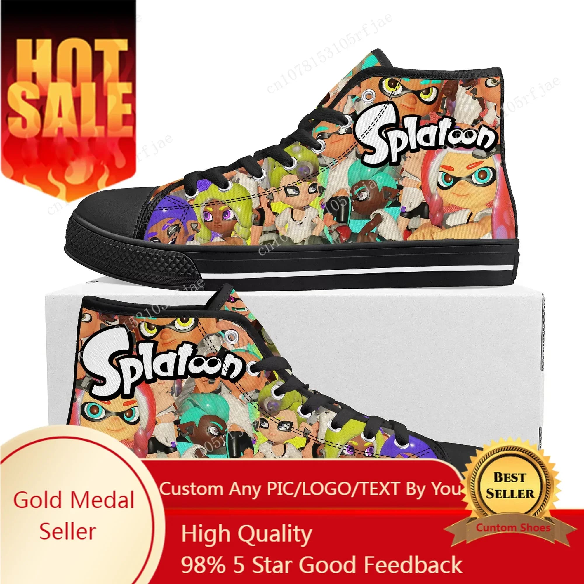Anime Cartoon Game Splatoons High Top Sneakers Men Women Teenager High Quality Canvas Sneaker Fashion Custom Built Couple Shoes