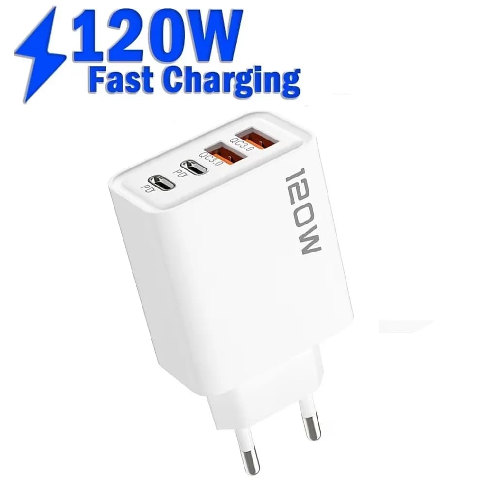 120W PD+USB Charger QC 3.0 EU Plug Phone Charger Adapter Type C Cable For iPhone Samsung Xiaomi Charging Wall Charger