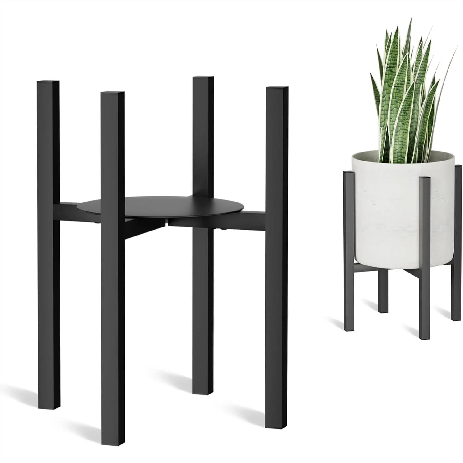 Supporto per Piante Regolabile in Metallo per Interni ed Esterni, Adatto a Vasi da 8-12 Pollici, Portavaso da Terra Stile Mid-Century Modern con Vassoio per Casa