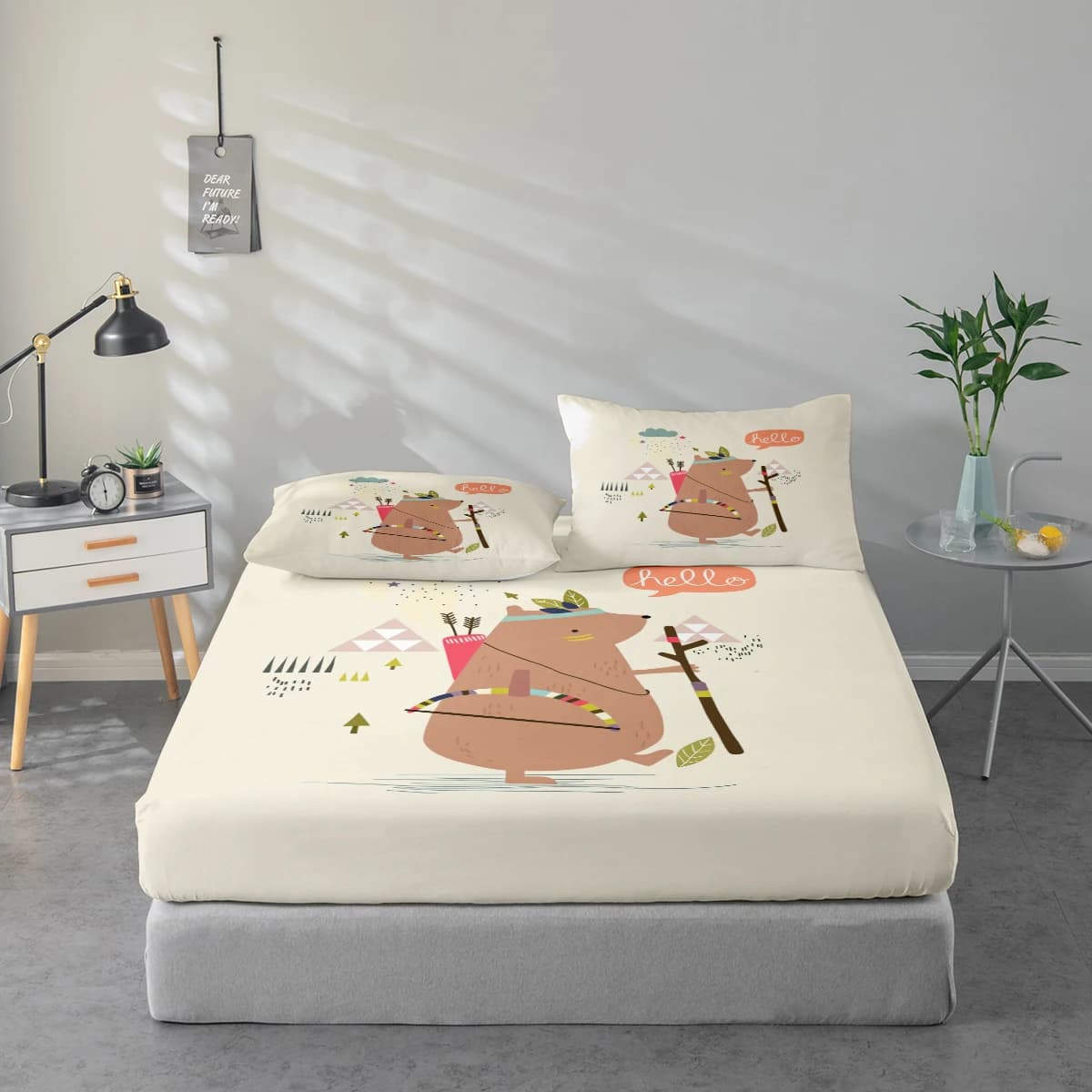 Set of sheets with bear print, mattress and pillowcase in combination. High Definition Printed Sheet Set Includes 1 Sheet with Angles + 1 or 2 Loyalty (60*100cm and 72*132cm for 1 pillowcase, the rest of sizes for 2 pillowcases). Suitable for Bedroom & Guest Room, Bed linen in Polyester Ultra Soft, Washable in Washing Machine, Usable in All Seasons