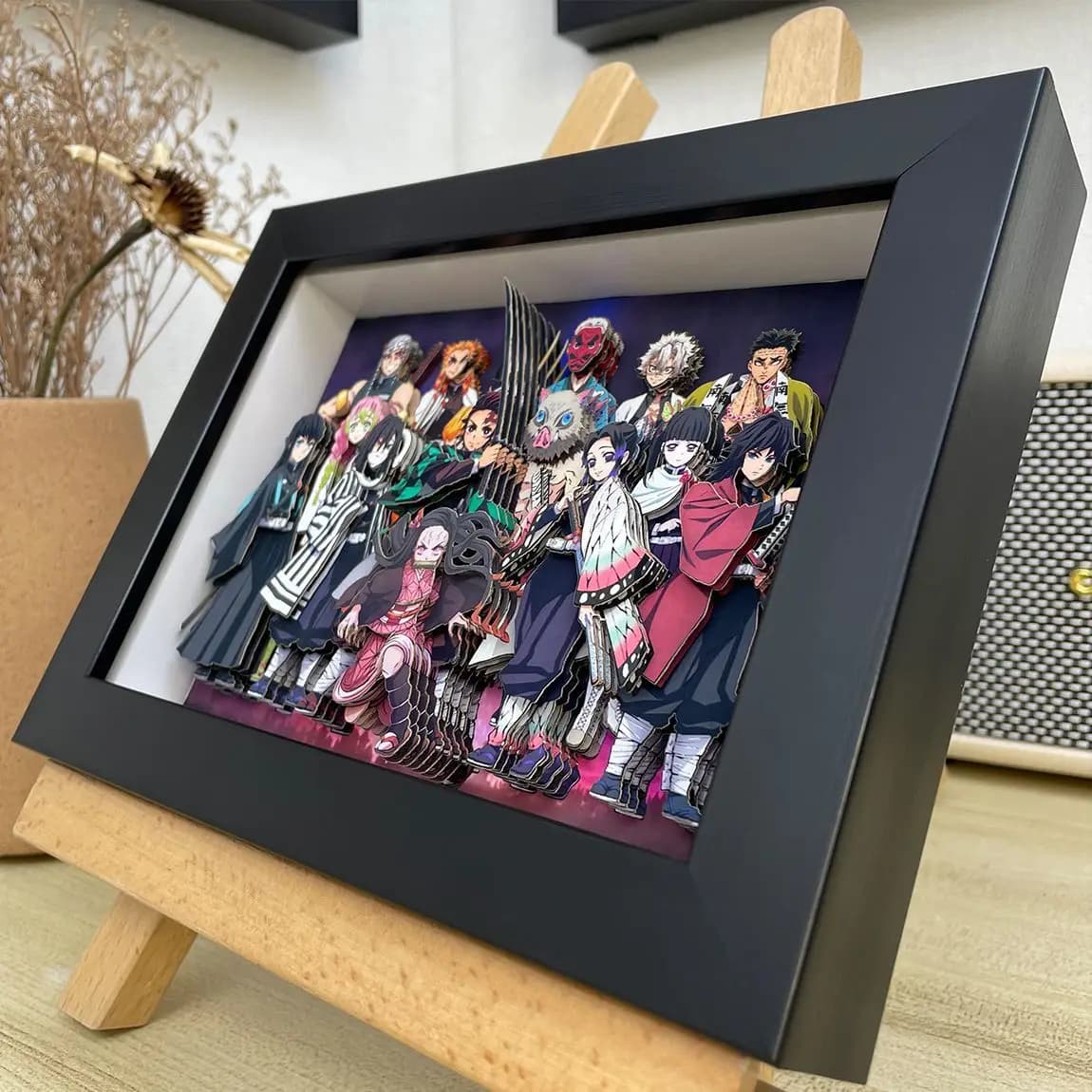 Cornice Fotografica 3D Anime Demon Slayer con Tanjirou e Mitsuri, Decorazione Regalo, Layout Cartoon, Figurina da Collezione