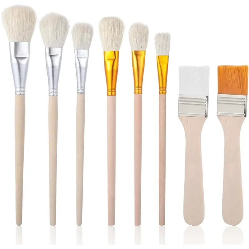A74E-Pennelli per artisti, 8 pezzi, pennelli per pittura acrilica, manici in legno di diverse dimensioni per acquerello, gouache e olio