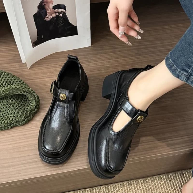 Scarpe con Tacco a Blocco e Punta Rotonda, Nuovi Mocassini con Plateau Antiscivolo per Primavera e Autunno