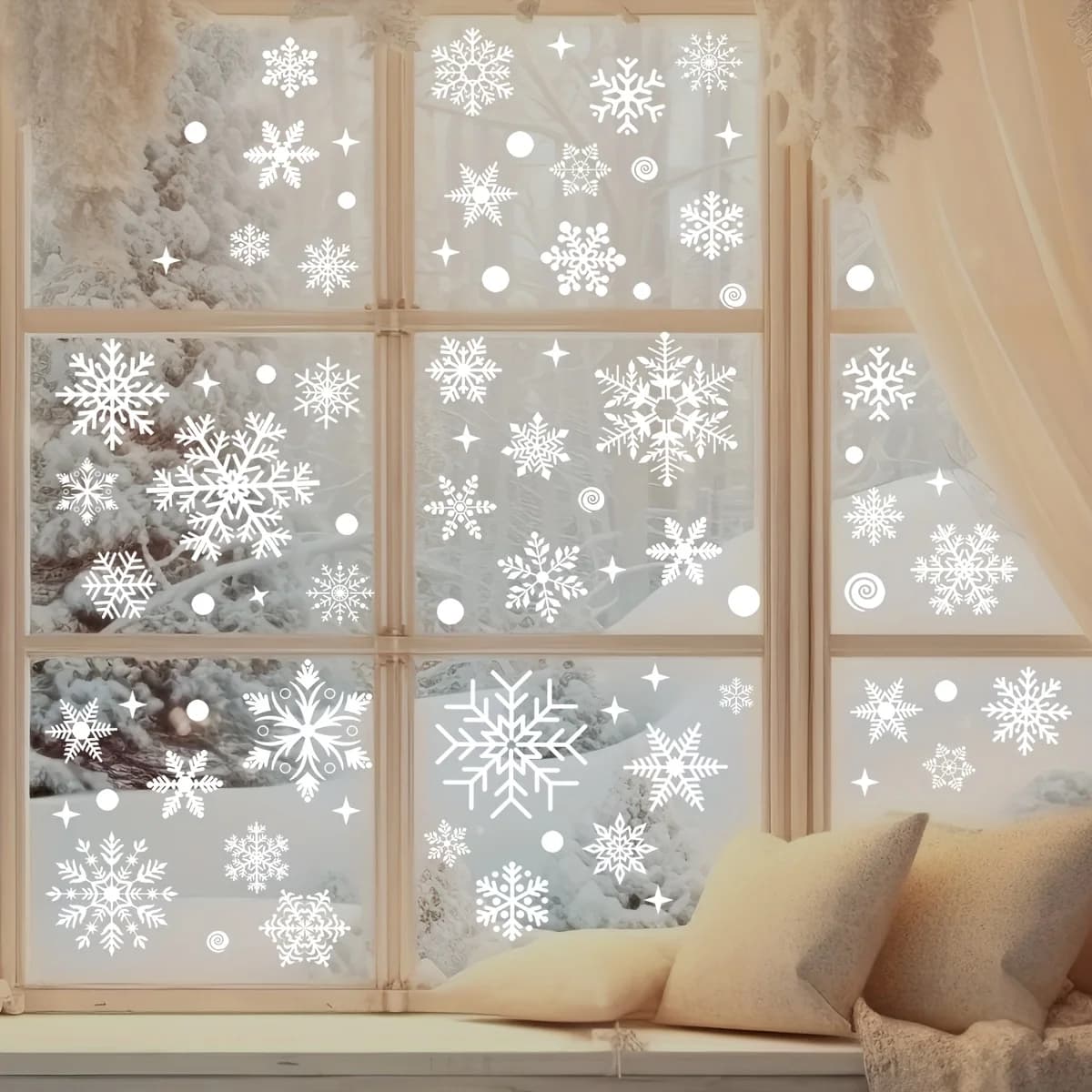4 sheets Christmas Window Stickers - Static White Snowflake and Winter Decorations, Reusable Plastic Holiday Decoration