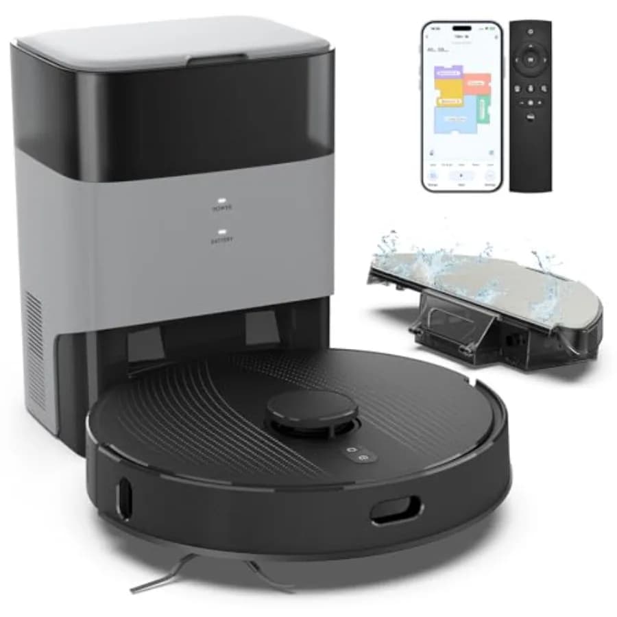 Robot Vacuum and Mop Combo for Home Use, ABS Plastic, Black, 6000Pa Suction with Self-Emptying Base and LiDAR Navigation