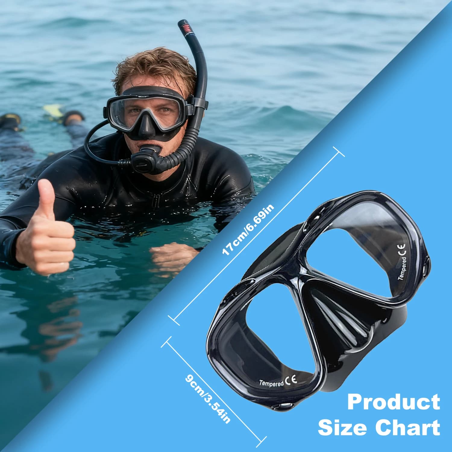 Snorkeling glasses Tempered glass Woman Man Anti-slip with Scuba Rebreather buckle for adults No loss Swimwear, Apnea