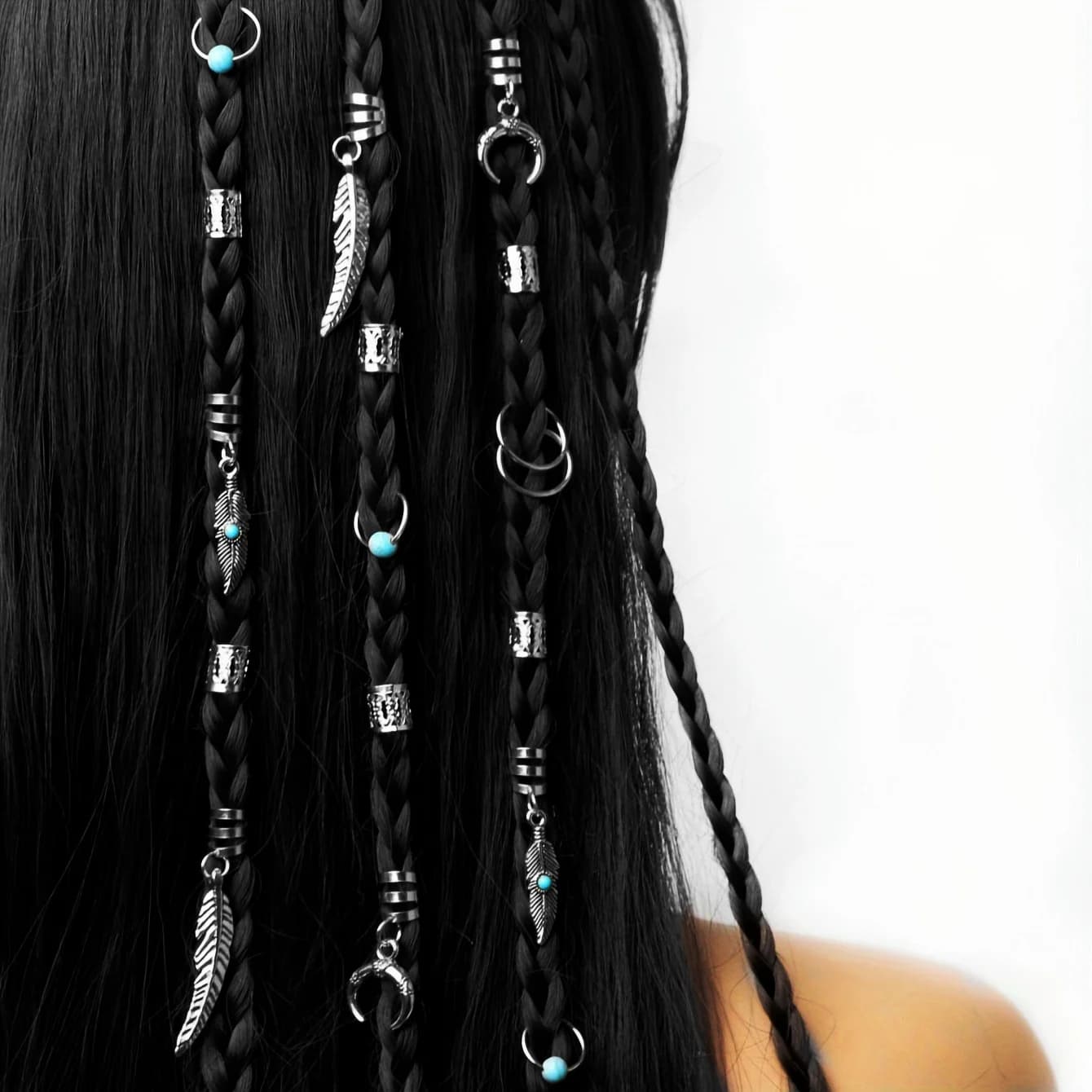 31Pcs Turquoise Pendant Dreadlock Braid Hair Beads Braids Hair Rings Hippie Style Hair Accessories Loc Hair Jewelry For Women