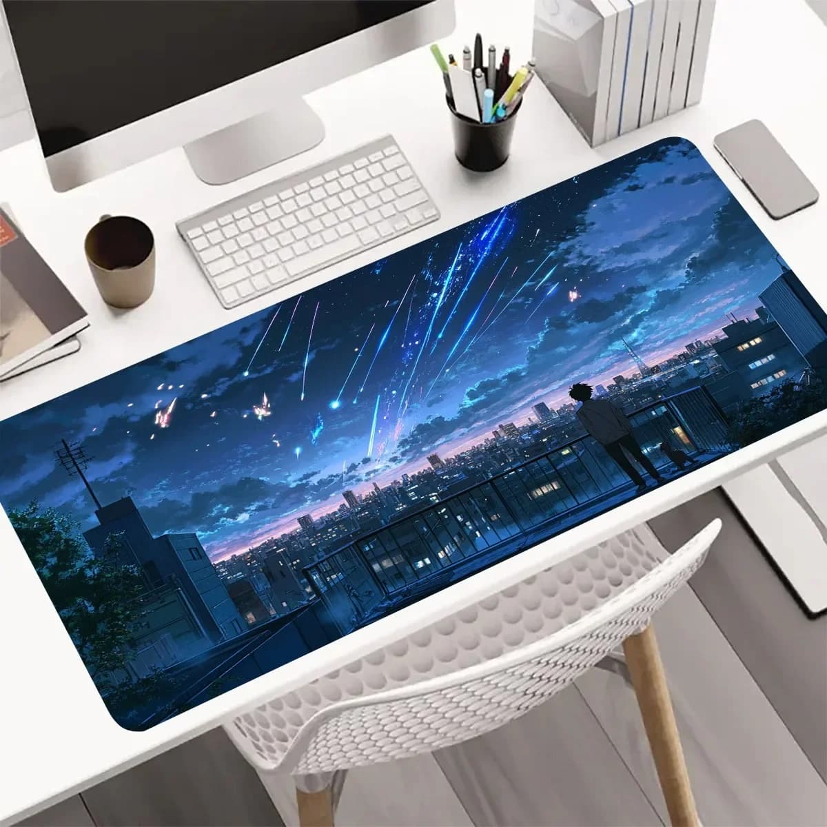 Tappetino per Mouse da Gaming Dream Meteor City, Base in Gomma Antiscivolo, Impermeabile e Lavabile, Tappetino Esteso per Scrivania e Studio