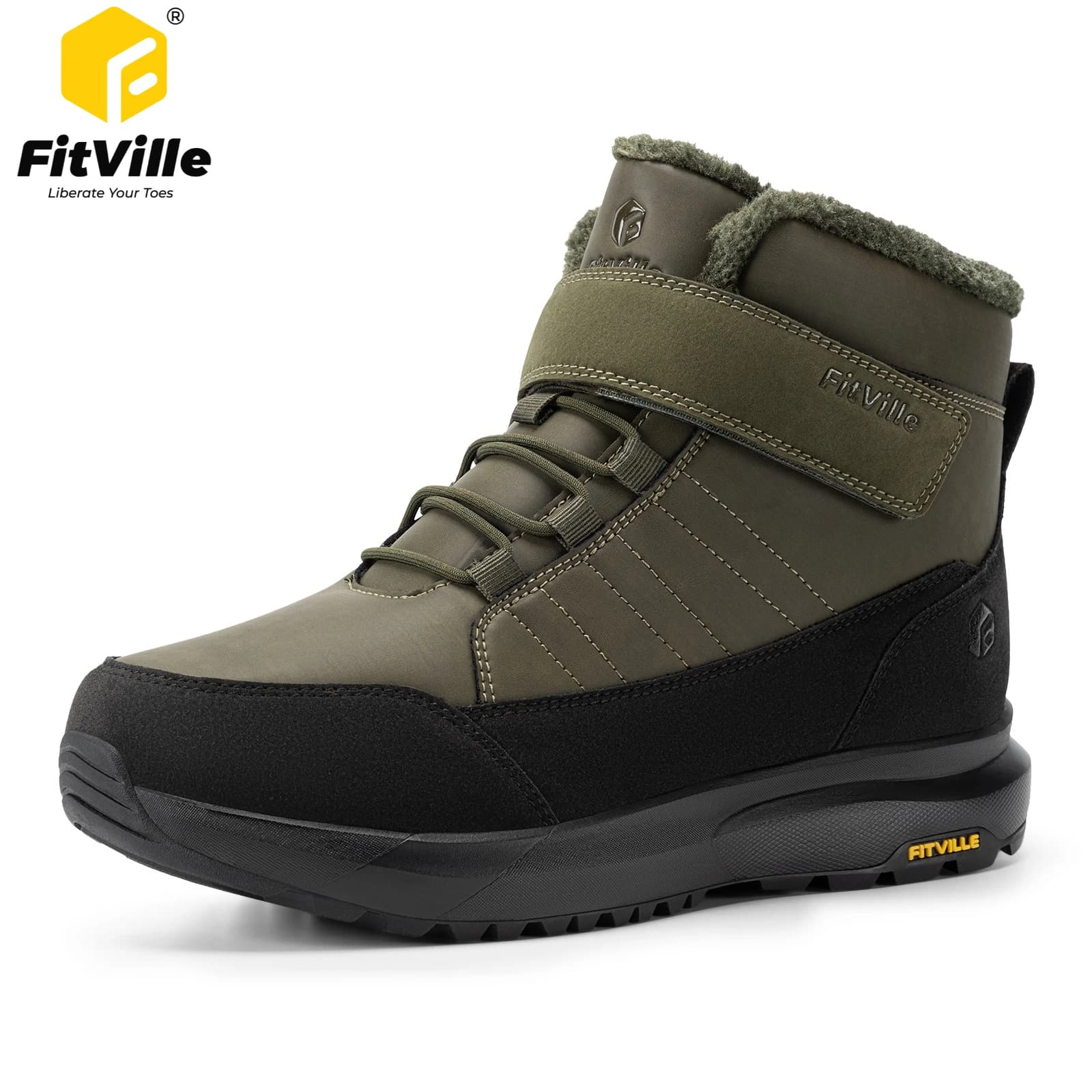 FitVille Extra Wide Men's Hiking Boots Warm Fur Lined Snow Winter Boot Lightweight Non-slip Outdoor Trekking Shoes for Men Autum