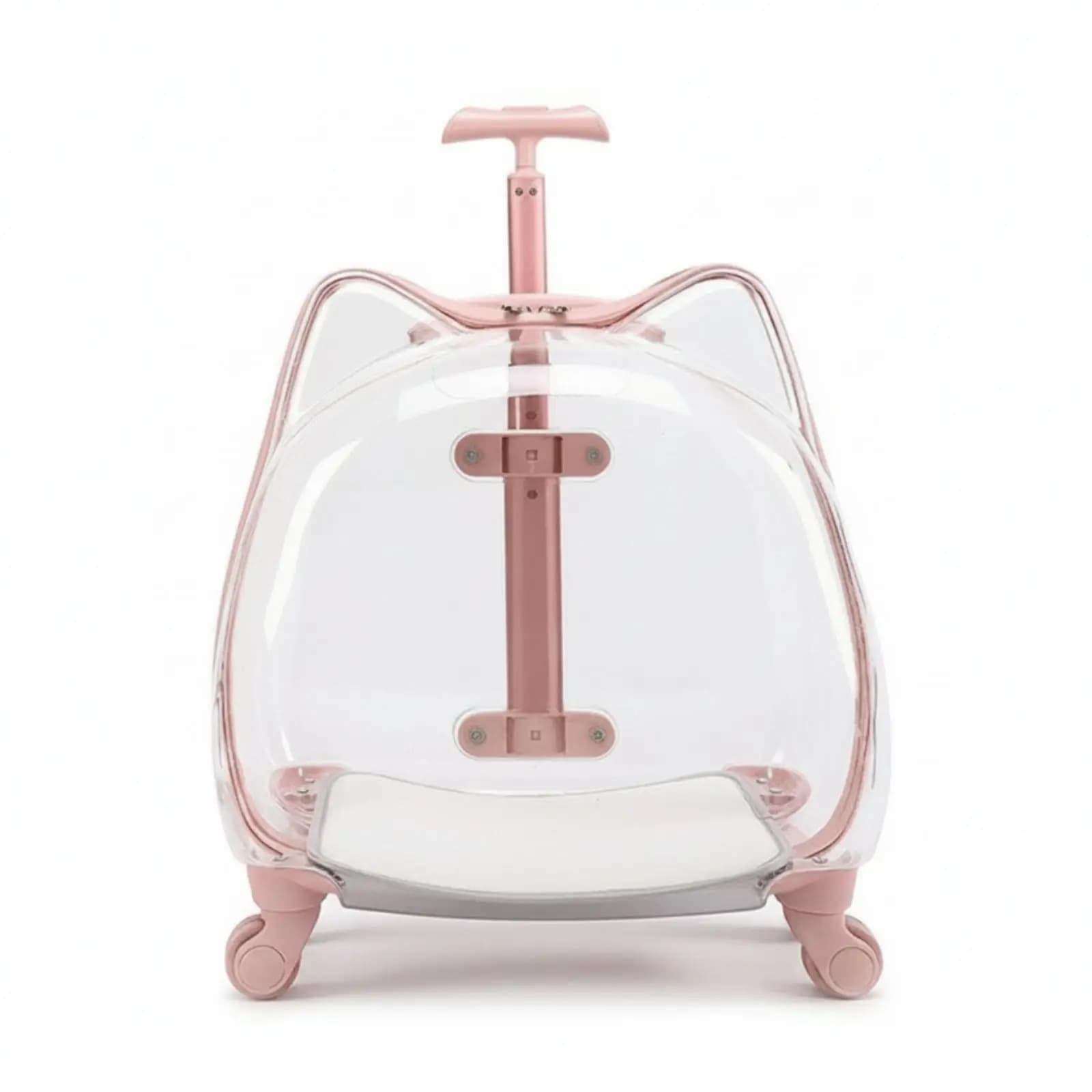 Transparent Hard Sided Cat Carrier with Wheels Pet Travel Trolley for Small Dogs Up to