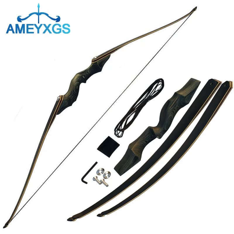 Arco Ricurvo da 30-60 libbre, 60 pollici, Nero, Smontabile, Laminato, per Mano Destra, per Sport all'Aperto, Caccia, Tiro e Allenamento