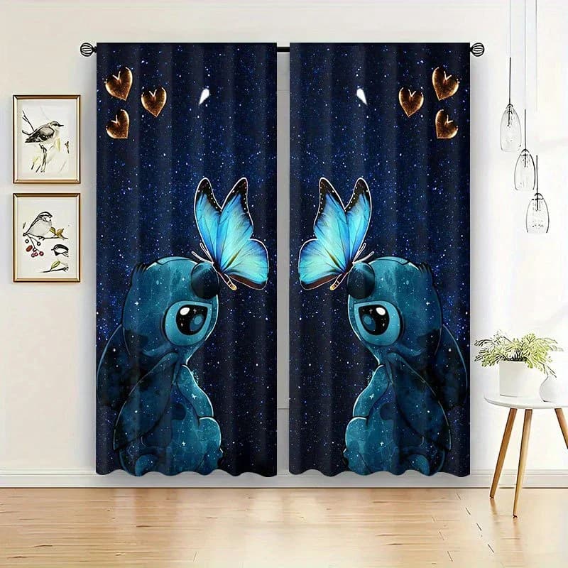 Tende stampate con tema notte stellata e farfalla, tende con asta, camera da letto e soggiorno, decorazioni per la casa, decorazioni per la camera