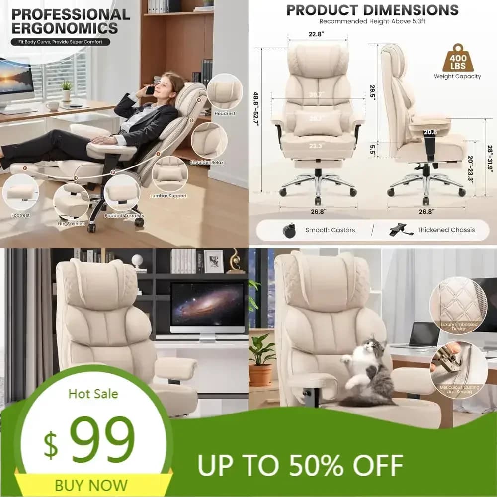 Sedia da ufficio ergonomica di lusso con schienale alto e poggiapiedi, ideale per gaming e uso executive - Offerta imperdibile!